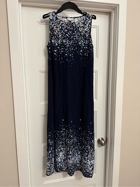 Pure Jill Sleeveless Navy Blue Floral Ombre Maxi Dress